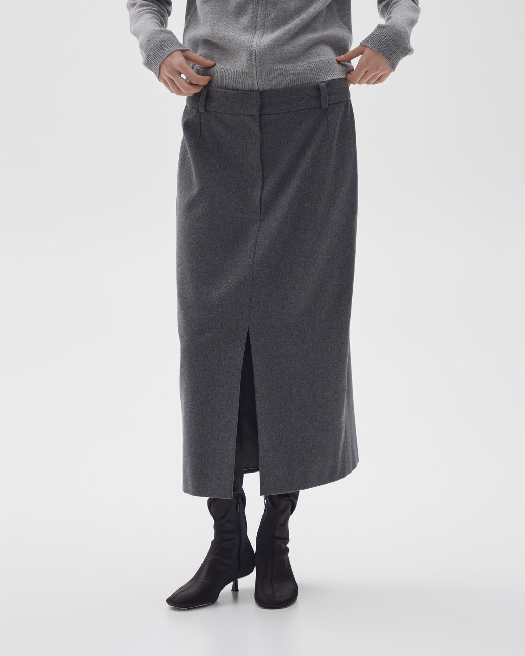 Low-Rise Wool Midi Skirt